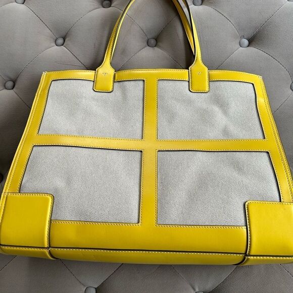 Tory Burch Leather Trim Canvas Tote Bag yellow - Picture 5 of 7
